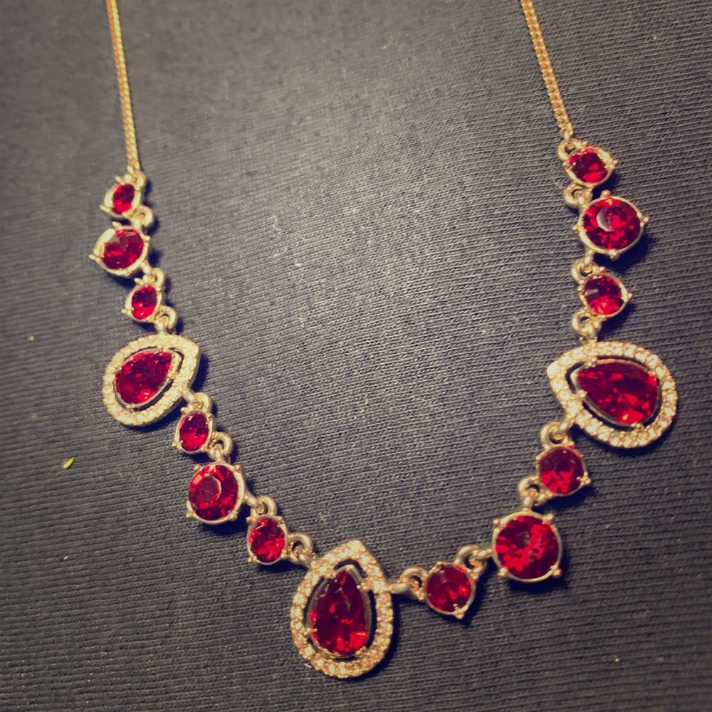 Givenchy Silvertone Blood Red Crystal Necklace